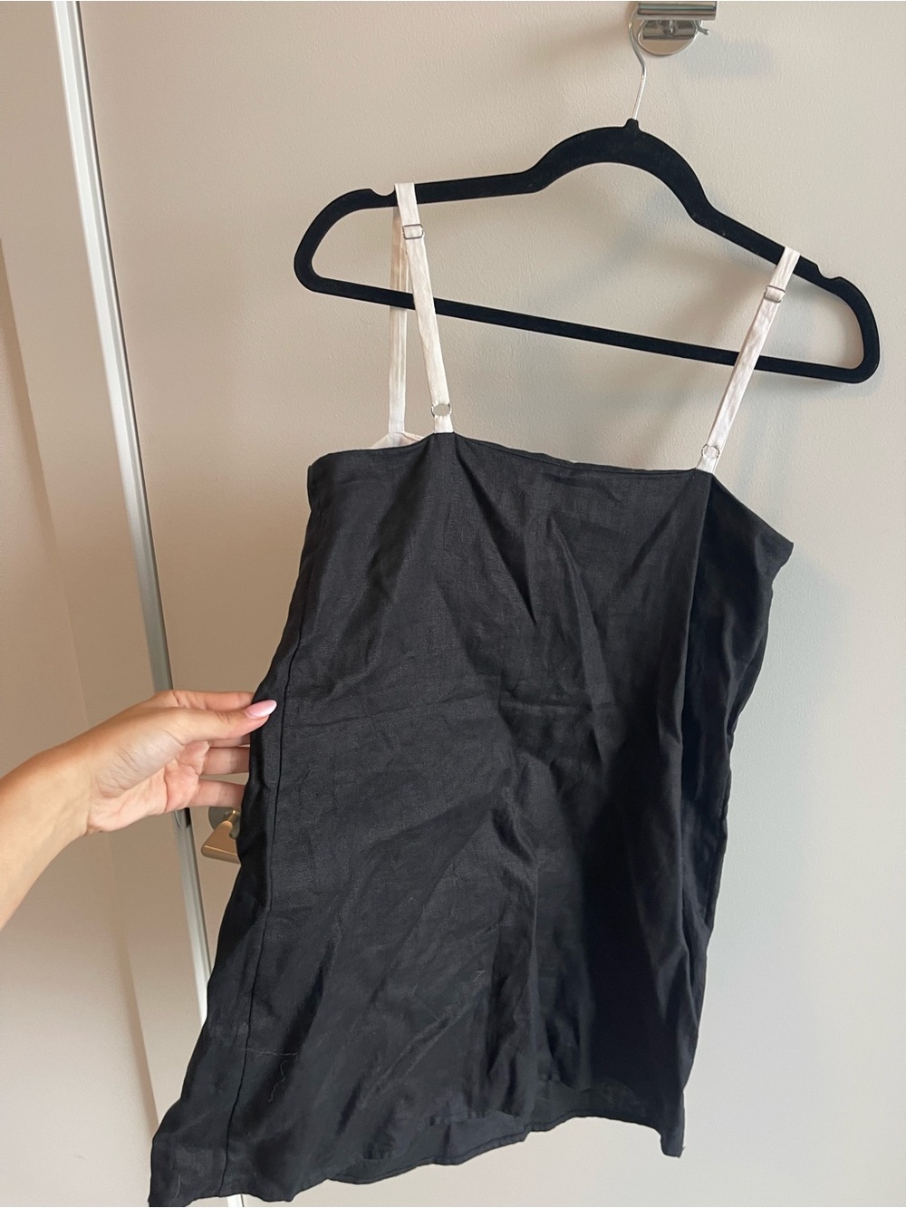 Reformation Black Slip Mini Dress with White Trim Linen - Picture 6 of 6